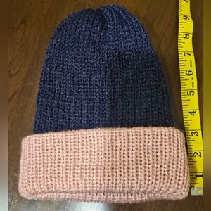 Navy Blue Beanie with Pink Brim